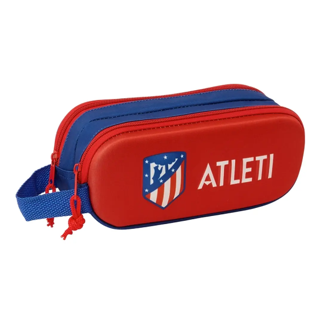 Safta Atletico de Madrid Estuche Portatodo 3D - 2 Compartimentos - Cierre de Cremallera - Asa de Mano - 21x8x6cm - Color Rojo y Azul 1