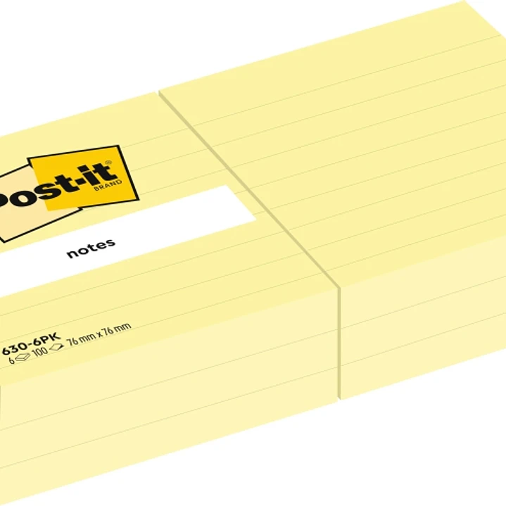 Post-It Pack de 6 Blocs de 100 Notas - con Lineas - 76x76mm - 100% PEFC - Color Amarillo Claro 1