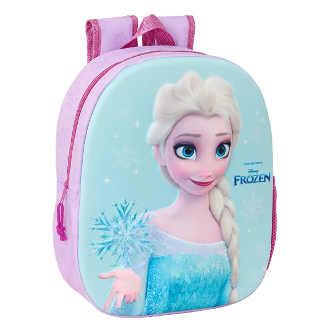 Safta Frozen Mochila 3D - Asa de Mano - Portabotellas Lateral - 27x33x10cm - Color Rosa/Azul 1