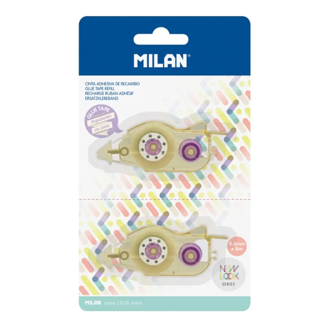 Milan Pack de 2 Recambios de Cinta Adhesiva para Serie New Look - 8.4mm x 8m - Color Transparente 1