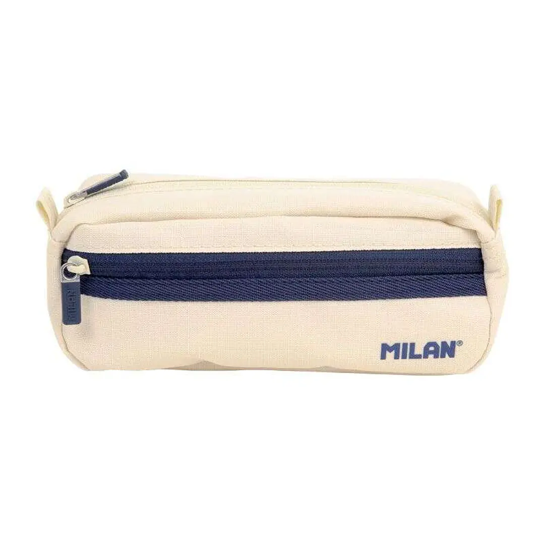 Milan Coleccion 430 Estuche Portatodo Rectangular 2 Compartimentos - Tejido Resistente a las Roturas y Rasgaduras - Medidas 21x8,5x6,1cm - Color Beige 1