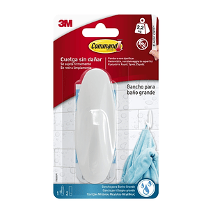Command Gancho Grande para Aseo - Resistente al Agua - 2 Tiras Adhesivas - Soporta hasta 2.2kg - Color Blanco