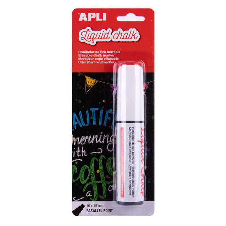 Apli Rotulador de Tiza Liquida Paralelo 10x15mm Blanco - Facil de Borrar con Paño Humedo - Secado Rapido y Uso Sencillo 1