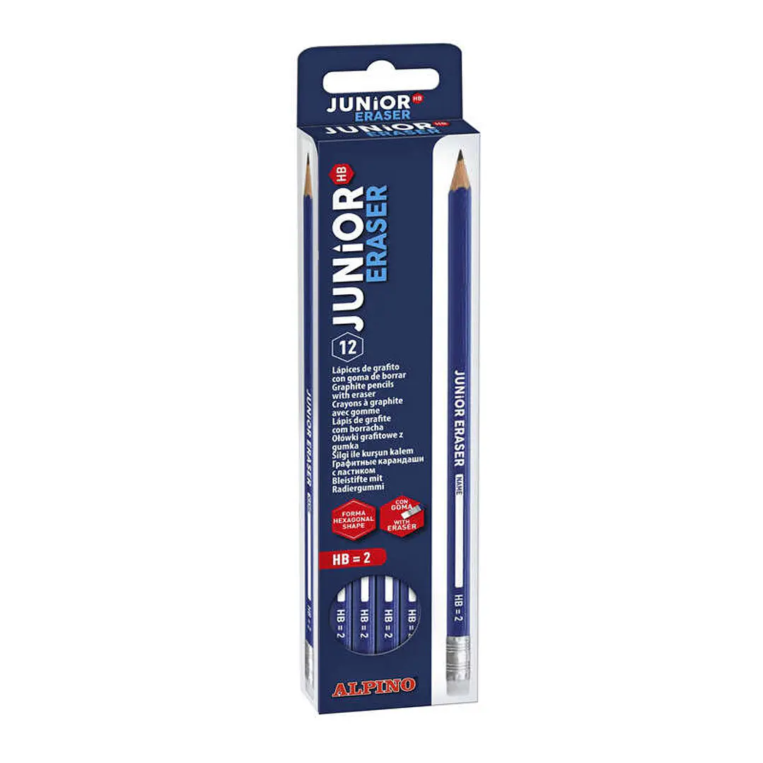 Alpino Pack de 12 Lapices de Grafito Junior con Goma - Mina HB - Espacio para Personalizar - Colores Surtidos 1