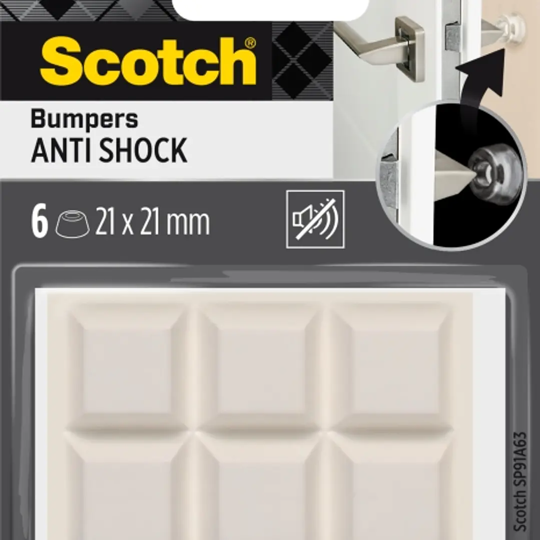 Scotch Pack de 6 Almohadillas Adhesivas Antichoque para Paredes - 21x21mm - Color Blanco 1