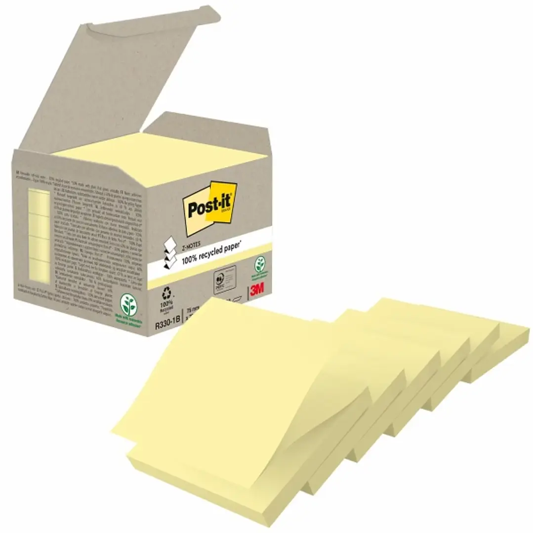 Post-It Pack de 6 Blocs de 100 Z-Notas Adhesivas Recicladas - Forma Cuadrada - 76x76mm - Color Amarillo Claro 1