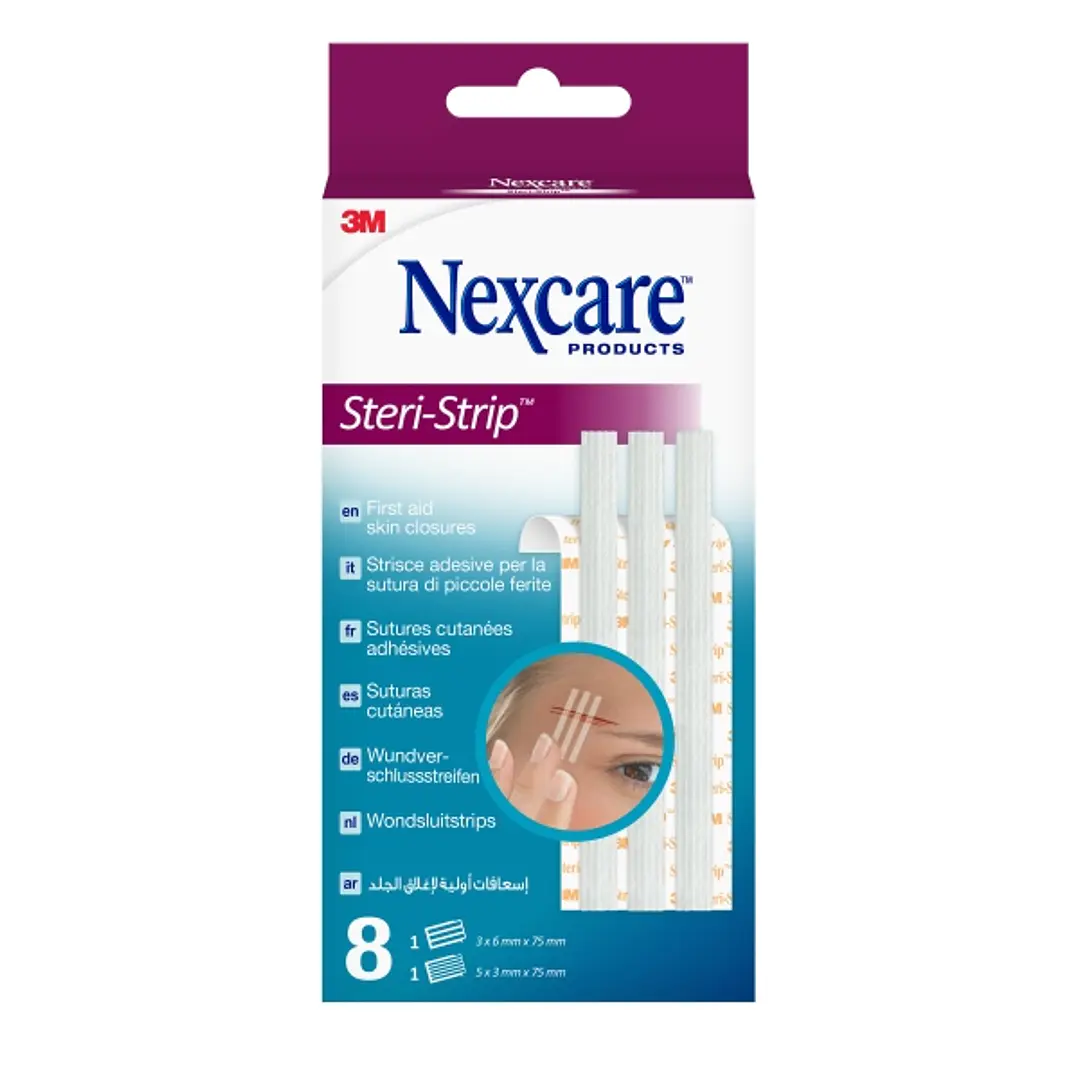 Nexcare Steri-Strip Pack de 8 Suturas Cutaneas Surtidas - Adhesivas - Transpirable - Color Blanco 1