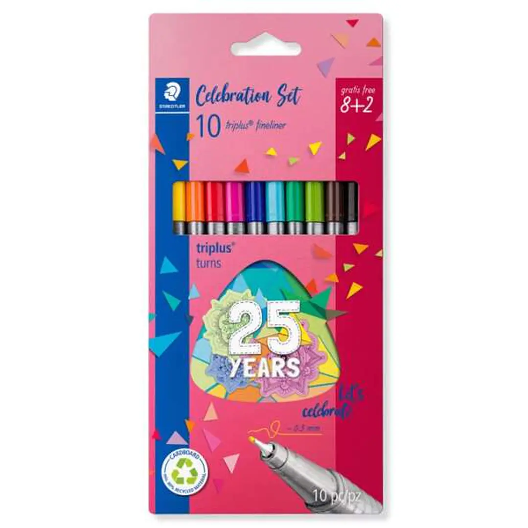 Staedtler Triplus Fineliner 334 Pack de 10 Rotuladores de Punta Fina - Trazo 0.3mm Aprox - Tinta Base de Agua - Colores Surtidos 1