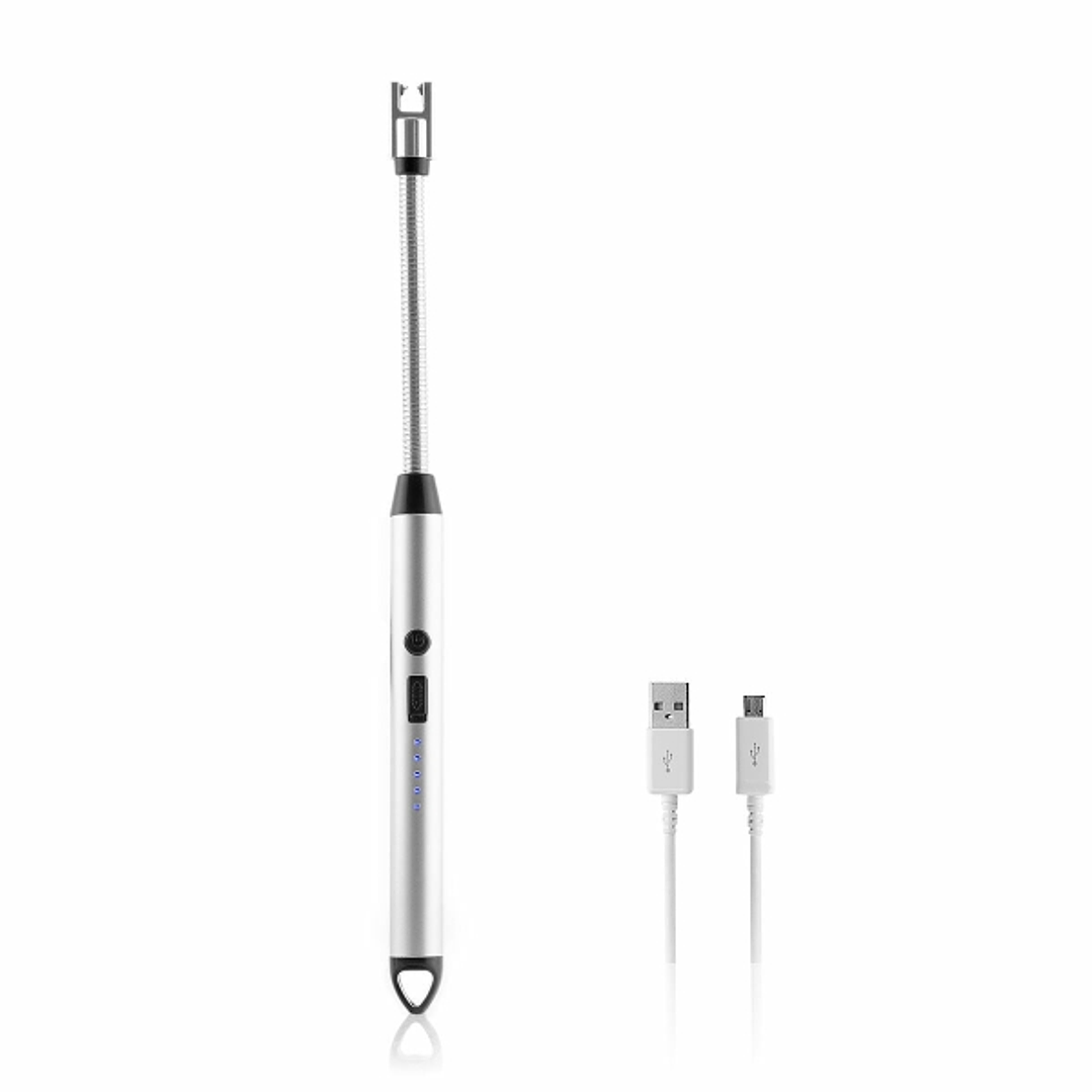 Innovagoods Flecther Encendedor Electrico - Recargable con USB - Flexible 360º - Bloqueo de Seguridad - Indicadores LED - Color Plateado y Negro 1