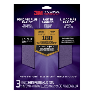 3M Pro Grade Precision Pack de 3 Hojas de Lijado - Grano 180 Fino - 22.8x27.9cm - Rendimiento Superior - Reduccion de Fatiga - Color Lavanda