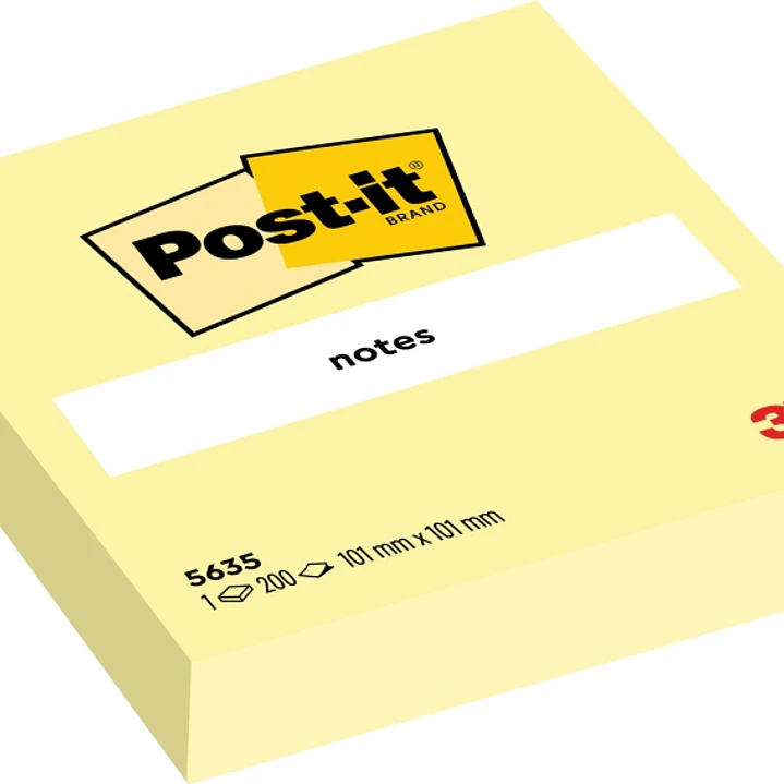 Post-It Bloc de 200 Notas Adhesivas Reposicionables - Forma Cuadrada - 101x101mm - Color Amarillo Claro 1
