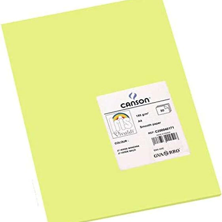 Canson Guarro Pack de 50 Cartulinas Iris A4 de 185g - 21x29.7cm - Color Verde Manzana 1