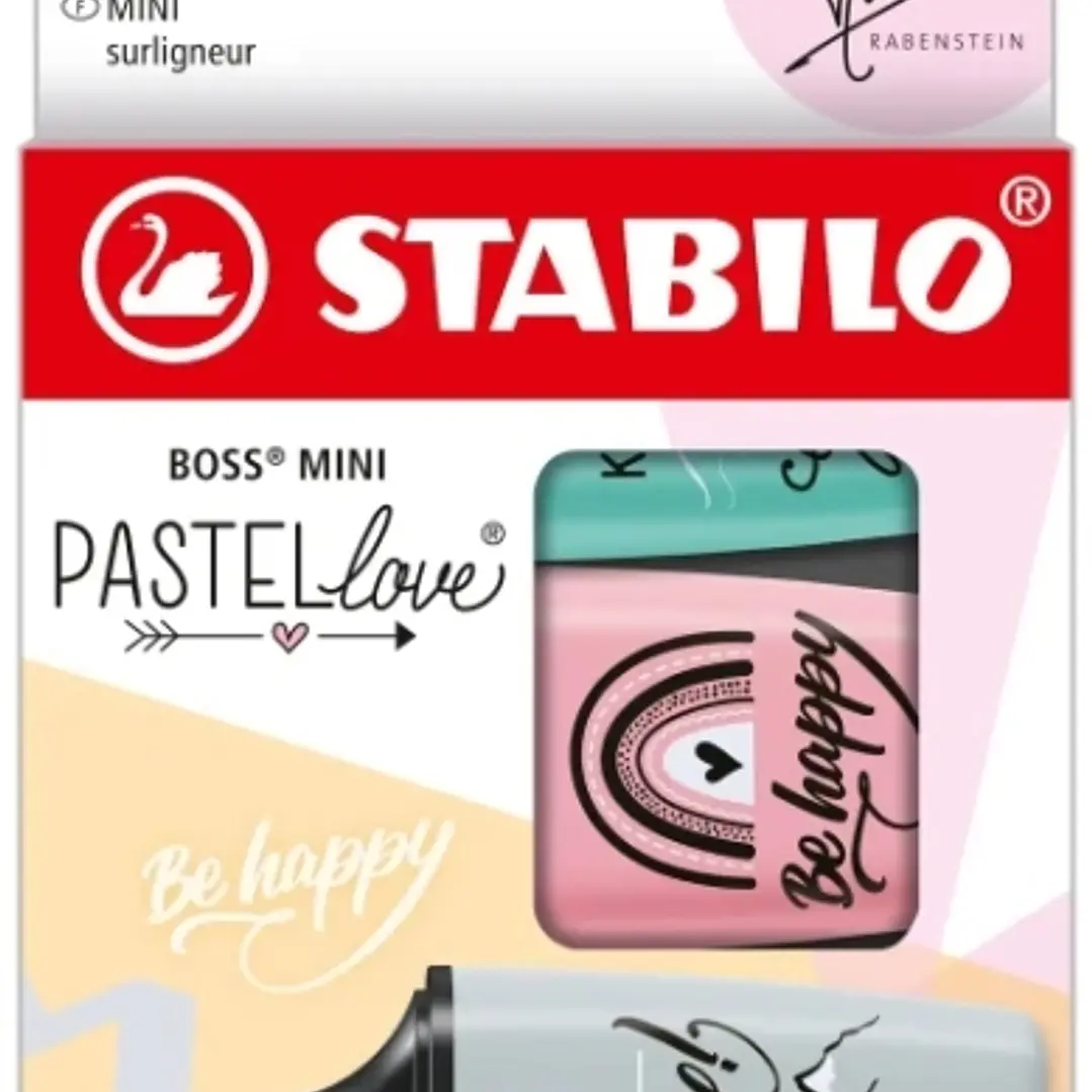 Stabilo Boss Mini Pastellove Pack de 3 Marcadores Fluorescentes - Trazo entre 2 y 5mm - Tinta con Base de Agua - Antisecado - Colores Rosa, Turquesa y 1
