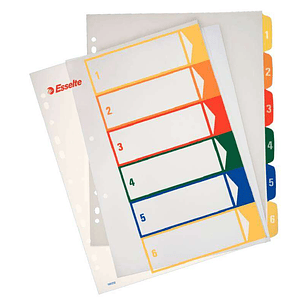 Esselte Indice Proyectos Imprimibles Tipo 1-6 Multicolor - Tamaño A4 Maxi - Material PP Rigido 300 Micras, Portada 350 Micras
