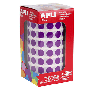 Apli Gomets Redondos Lila Ø 10.5mm - 59 Hojas Pretroqueladas - 5192 Gomets por Rollo - Ideal para Escuelas y Talleres Infantiles