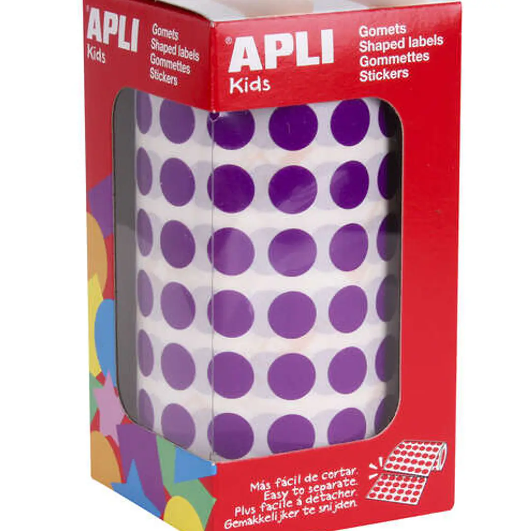 Apli Gomets Redondos Lila Ø 10.5mm - 59 Hojas Pretroqueladas - 5192 Gomets por Rollo - Ideal para Escuelas y Talleres Infantiles 1