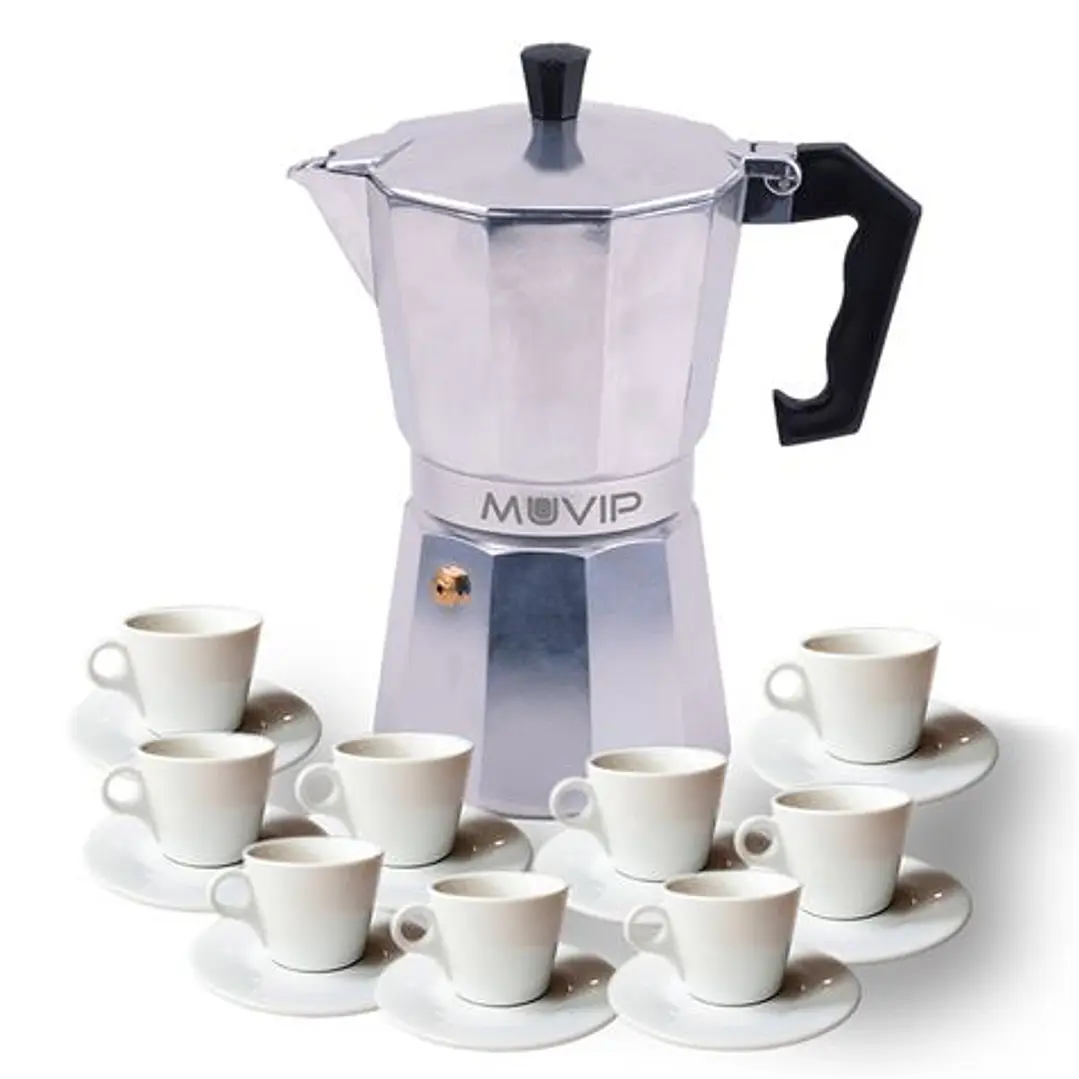 Muvip MV0602 Cafetera de Aluminio - Capacidad 9 Tazas - Mango Ergonomico - Antiadherente - Apta para Placas Electricas, Vitroceramicas y Gas - Color A 1