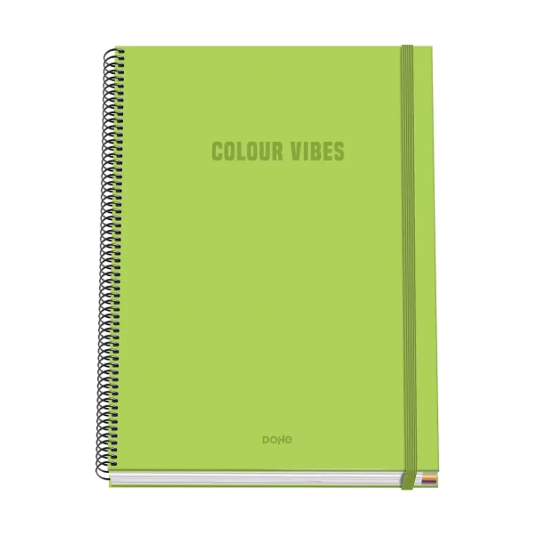 Dohe Colour Vives Cuaderno Espiral A4 100 Hojas Microperforadas Cuadricula 5mm - Tapa Dura Carton Forrado - Cierre de Goma - Bandas de Color - Color V 1