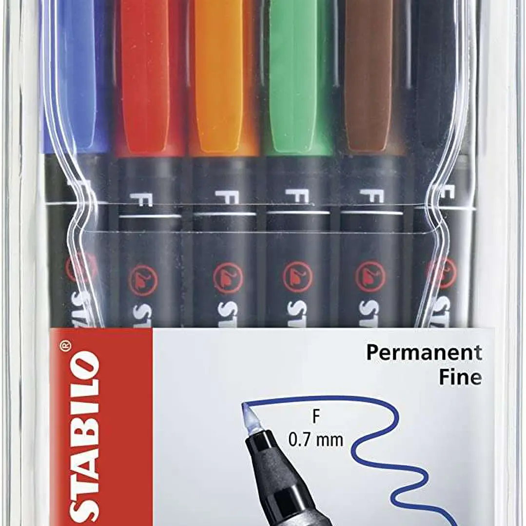 Stabilo OHPen Pack de 6 Rotuladores Permanentes - Punta Fina - Trazo de 0.7mm - Agarre Antideslizante - Tapon Ventilado - Colores Surtidos 1