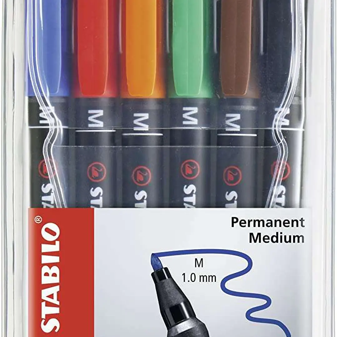 Stabilo OHPen Pack de 6 Rotuladores Permanentes - Punta Media - Trazo de 1mm - Agarre Antideslizante - Tapon Ventilado - Colores Surtidos 1