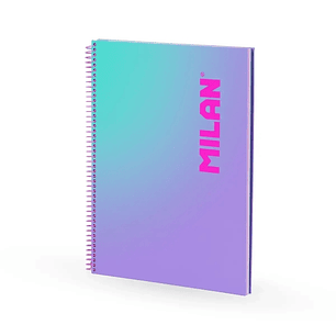 Milan Sunset Cuaderno Espiral Formato A4 Cuadricula 5x5mm - 90 Hojas de 95 gr/m2 - Microperforado, Bandas de Color y 4 Taladros - Color Violeta/Turque