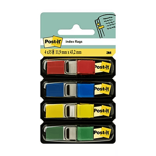 Post-it Index Pack de 4 Dispensadores con 35 Marcadores Reposicionables 11.9 x 43.2mm - Adherencia Firme - Para Marcar, Señalar o Destacar Informacion