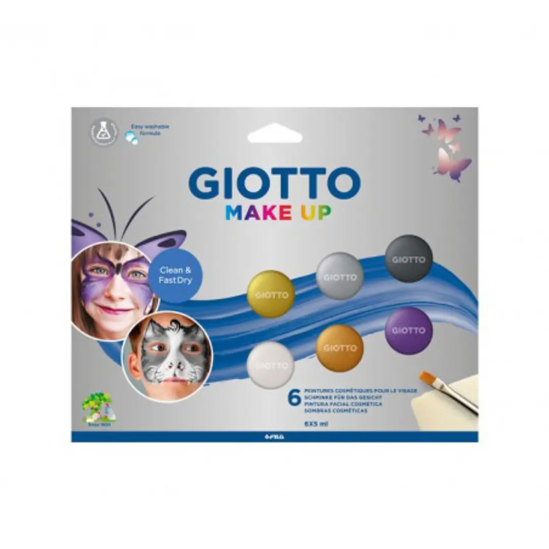 Giotto Make Up Metallic Pack con 6 Maquillajes Faciales - Se Lava con Agua - Dermatologicamente Testado - Colores Metalicos Surtidos 1