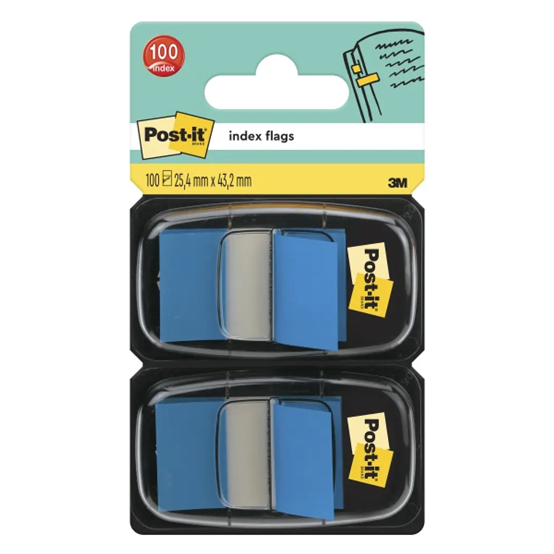 Post-It Index Pack de 2 Dispensadores con 50 Marcadores de Indice Reposicionables - Forma Rectangular - Color Azul 1