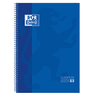 Oxford Europeanbook 1 Cuaderno Espiral Formato A4+ Cuadriculado 5x5mm - 80 Hojas - Banda de Color - Tapa Extradura Brillante - Color Azul Marino
