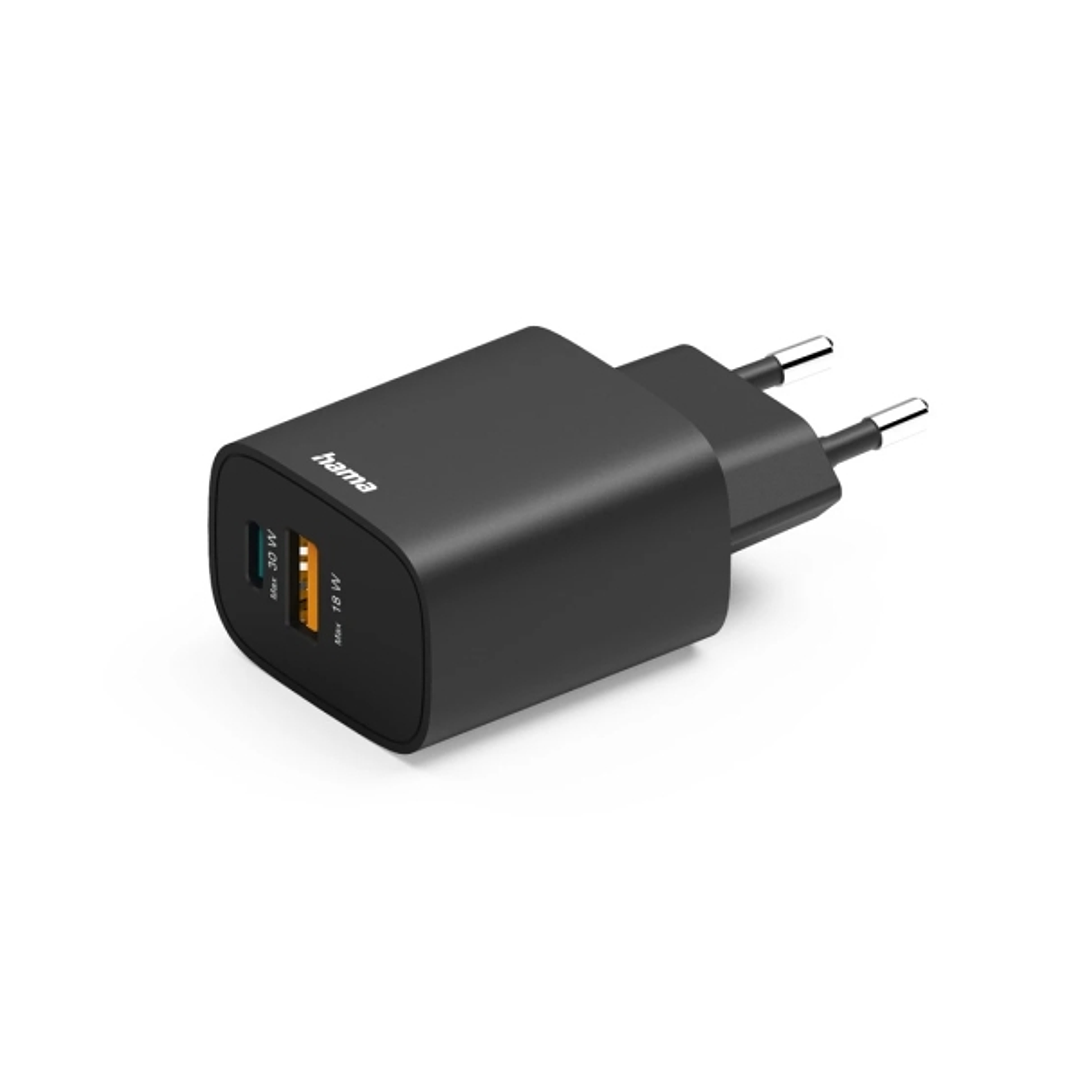 Hama Cargador de Pared - Potencia 30W - USB-C - USB-A - Power Delivery - Qualcomm - Color Negro 1