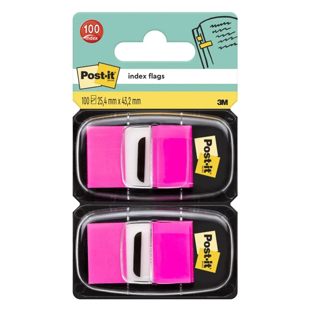 Post-It Index Pack de 2 Dispensadores con 50 Marcadores Reposicionables - 25.4x43.2mm - Color Rosa 1