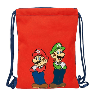 Safta Super Mario Mamma Mia Saco Plano - Bolsillo con Cremallera - Cierre con Cordones - Material Duradero - Compacto y Ligero - 3L - 260x10x340mm - C