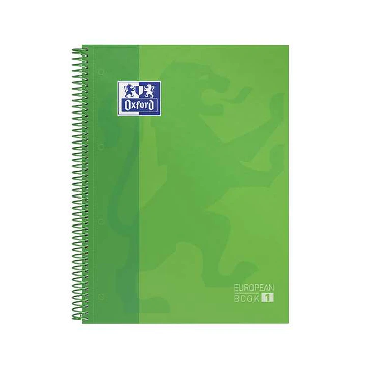 Oxford Europeanbook 1 Cuaderno Espiral Formato A4+ Cuadriculado 5x5mm - 80 Hojas - Banda de Color - Tapa Extradura Brillante - Color Verde Manzana 1