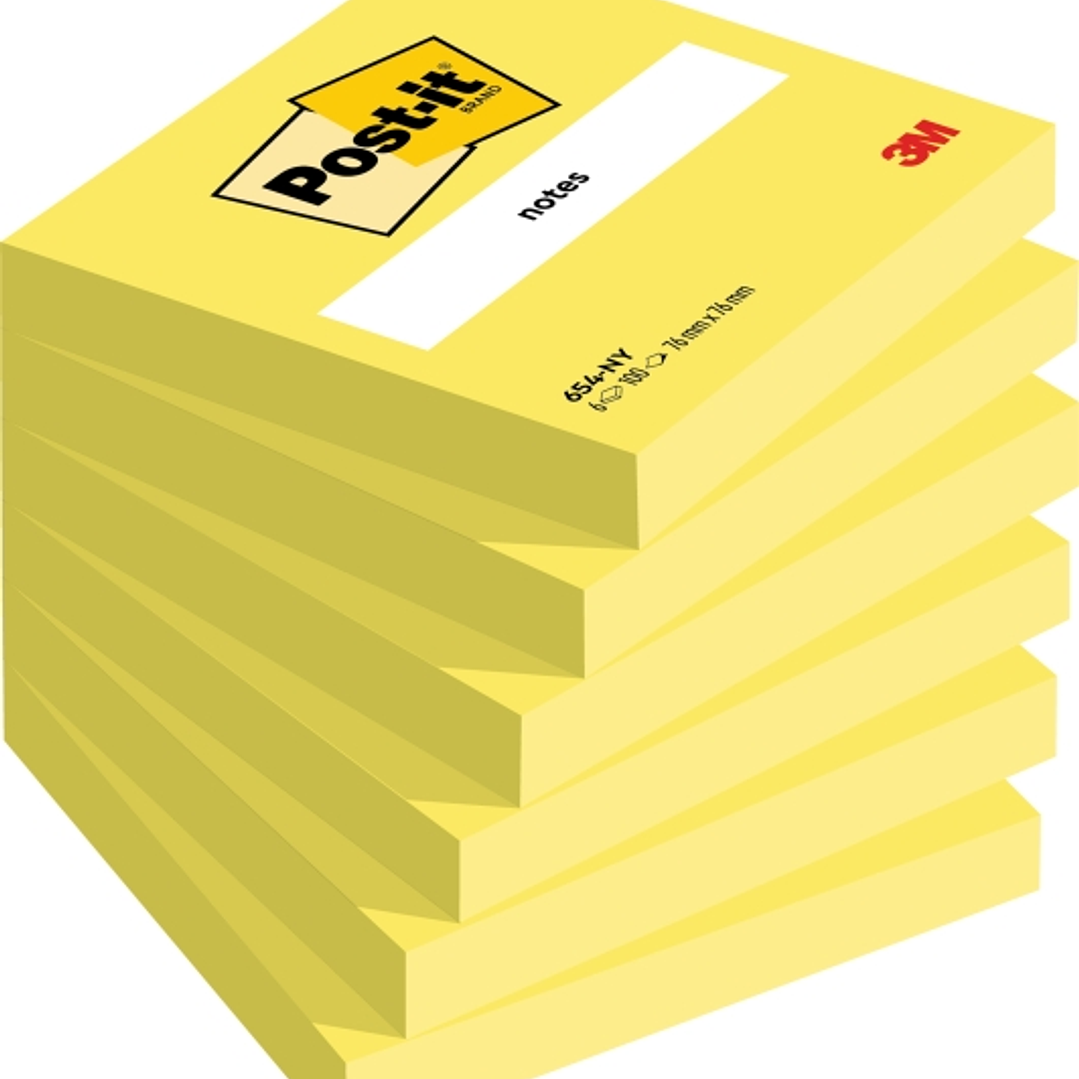 Post-It Pack de 6 Blocs de 100 Notas Adhesivas Reposicionables - Forma Cuadrada - 76x76mm - Color Amarillo Neon 1