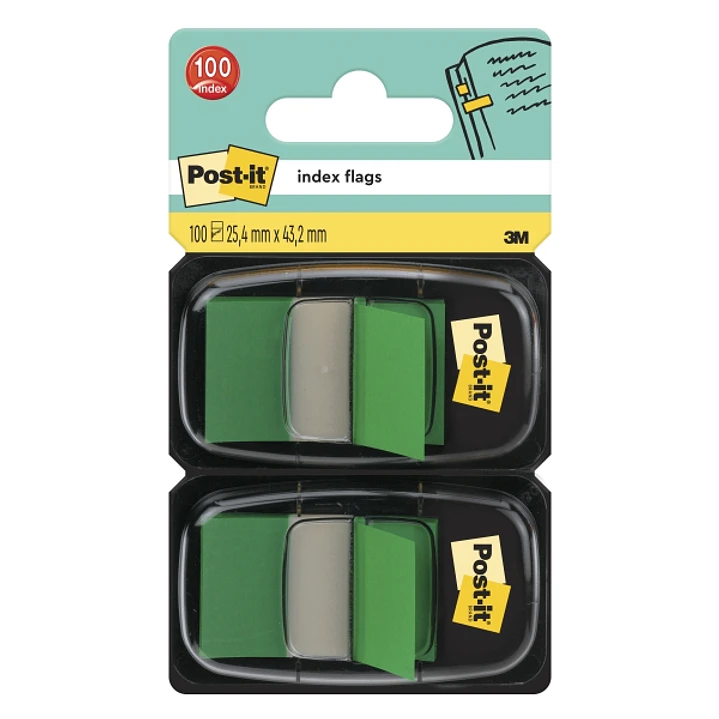Post-It Index Pack de 2 Dispensadores con 50 Marcadores de Indice Reposicionables - Forma Rectangular - Color Verde 1