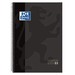 Oxford Europeanbook 1 Cuaderno Espiral Formato A4+ Cuadriculado 5x5mm - 80 Hojas - Banda de Color - Tapa Extradura Brillante - Color Negro