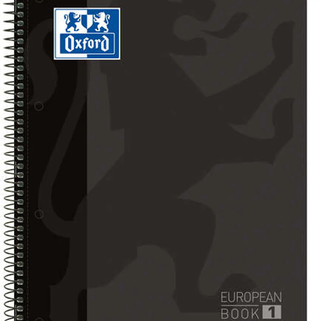 Oxford Europeanbook 1 Cuaderno Espiral Formato A4+ Cuadriculado 5x5mm - 80 Hojas - Banda de Color - Tapa Extradura Brillante - Color Negro 1