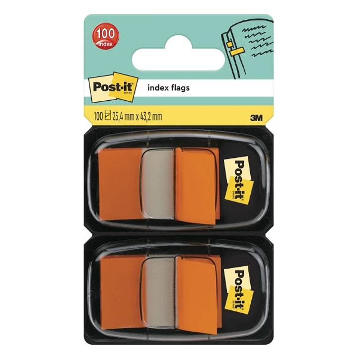 Post-It Index Pack de 2 Dispensadores con 50 Marcadores de Indice Reposicionables - Forma Rectangular - Color Naranja 1
