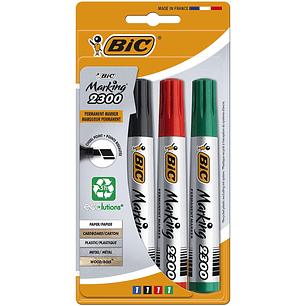 Bic Marking 2300 Ecolutions Pack de 4 Rotuladores Permanentes - Punta Biselada - Tinta con Base de Alcohol - Ecologico - Colores Surtidos