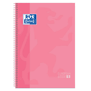 Oxford Europeanbook 1 Cuaderno Espiral Formato A4+ Cuadriculado 5x5mm - 80 Hojas - Banda de Color - Tapa Extradura Brillante - Color Rosa