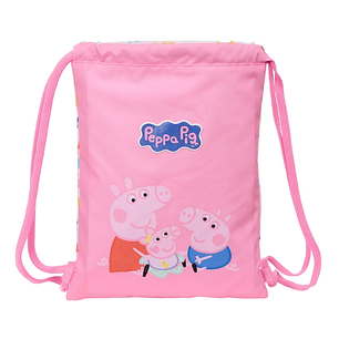 Safta Peppa Pig Baby Pig Saco Plano - Bolsillo con Cremallera - Cierre con Cordones - 3L - 260x10x340mm - Color Rosa