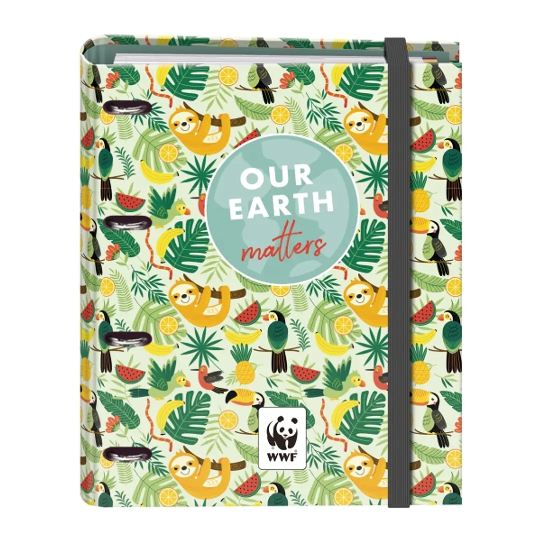 Dohe WWF Tropic Carpeta de 4 Anillas Mixtas de 35mm con Recambio de 100 Hojas - Formato Folio - Cierre con Goma - Incluye 4 Separadores y Sobre de Pol 1