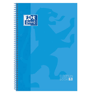 Oxford Europeanbook 1 Cuaderno Espiral Formato A4+ Cuadriculado 5x5mm - 80 Hojas - Banda de Color - Tapa Extradura Brillante - Color Turquesa