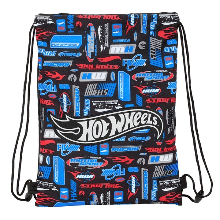 Safta Hot Wheels Saco Plano - Bolsillo con Cremallera - Cierre con Cordones - Ligero y Portatil - 3L - 260x10x340mm - Color Azul 1