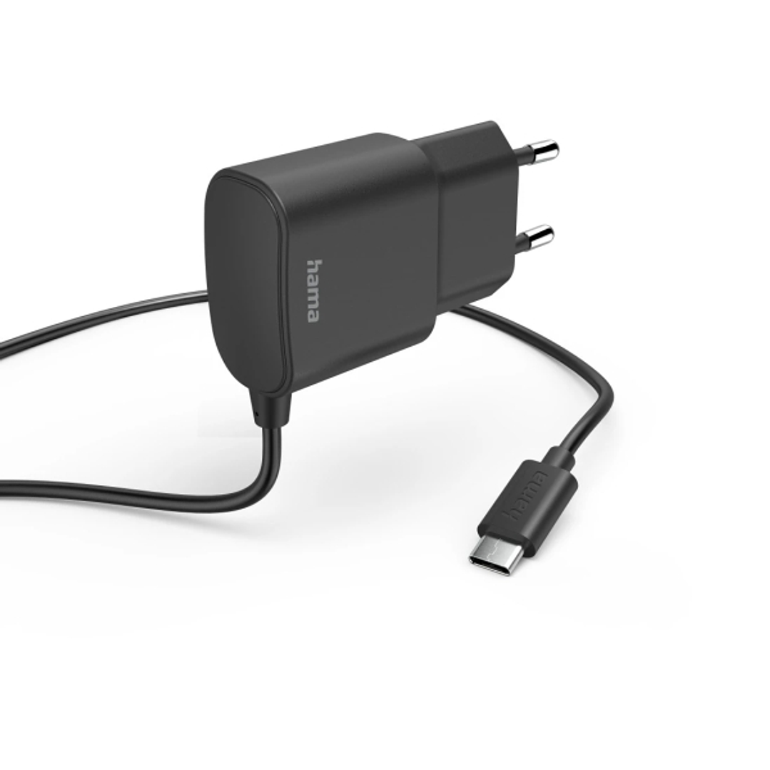Hama Cargador USB-C - Potencia 12W - Cable Integrado 1m - Color Negro 1