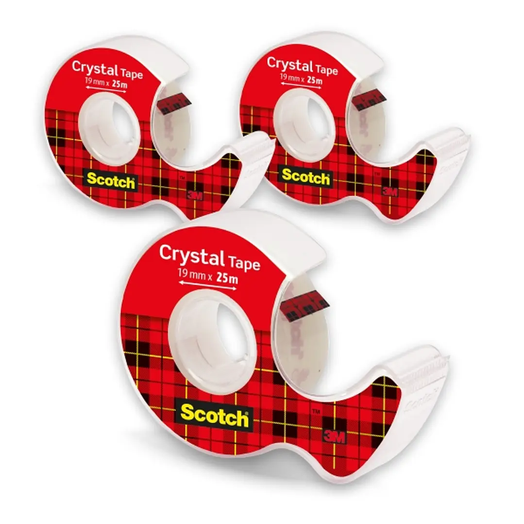 Scotch Crystal Pack de 3 Cintas Adhesivas - 19mm x 25m - Supertransparente - Incluye Dispensador - Color Transparente 1