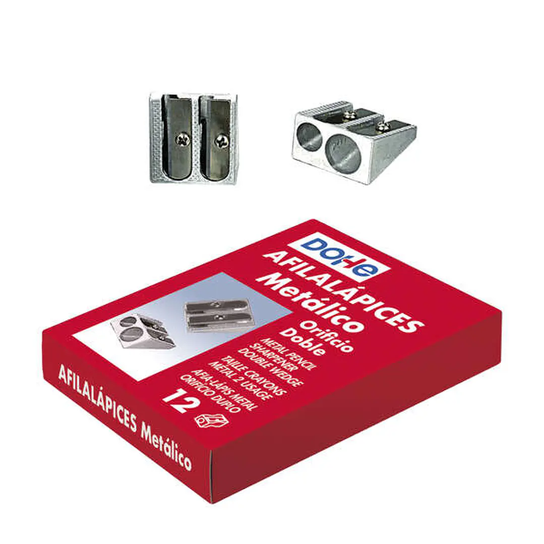 Dohe Caja de 12 Afilalapices Doble de Metal - Forma de Cuña - Cuchilla de Acero Resistente 1