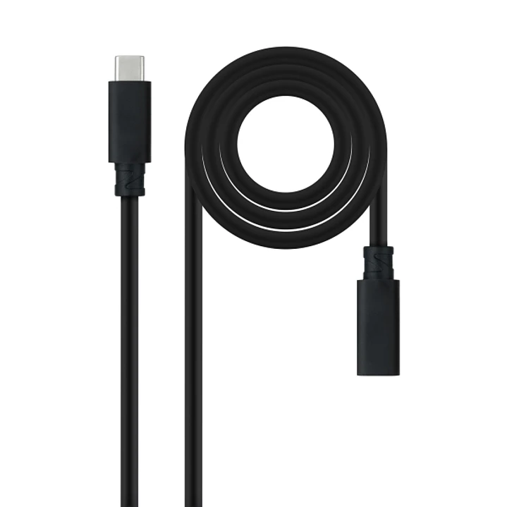Nanocable Cable Prolongador USB-C 3.2 Macho a USB-C 3.2 Hembra - Gen2x2 20Gbp - 100W 5A - 4K 60Hz - 1 Metro - Color Negro 1