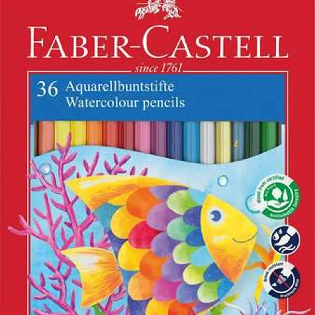 Faber-Castell Classic Colour Acuarelable Pack de 36 Lapices de Colores Hexagonales Acuarelables + Pincel - Resistencia a la Rotura - Colores Surtidos 1