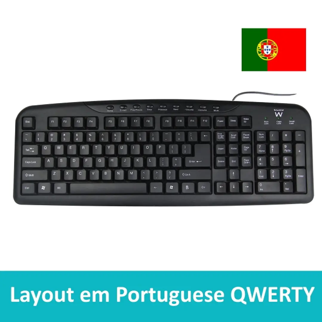 Ewent Teclado con Cable USB - Disposicion Portuguesa QWERTY PT - Plastico ABS - Teclas Silenciosas - Cable de 1.2m - Color Negro 1